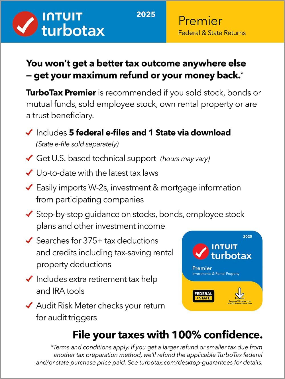 TurboTax Premier 2025 Tax Software | Federal & State Return | PC/Mac | Instant Digital Download