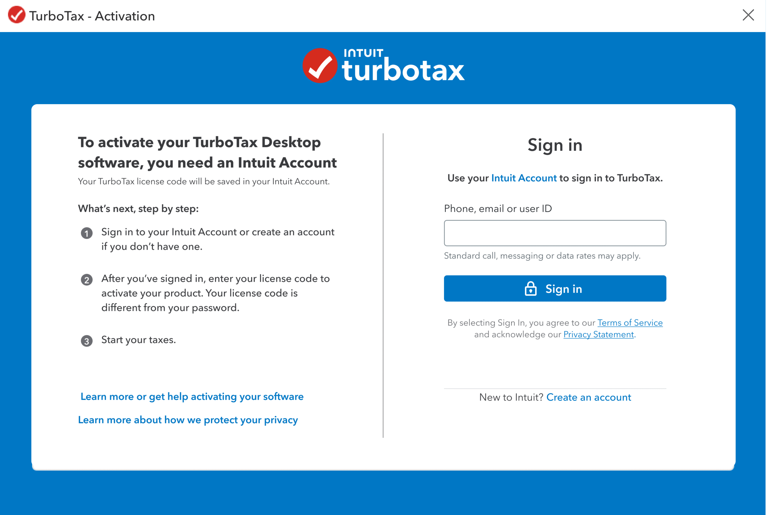 TY2025 Activation screen